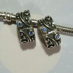 Authentic Pandora tendril clips blue CZ